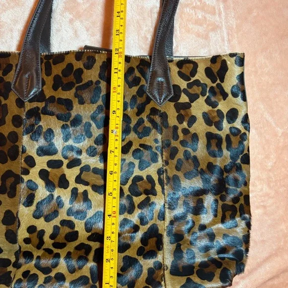 Wilsons Leather Leopard Print Haircalf Tote Bag Brown Leather Shoulder Bag - Picture 7 of 9